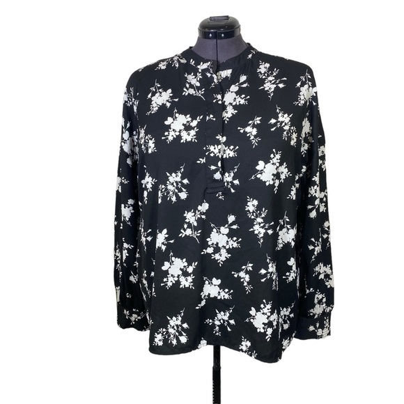 Time & Tru Women Plus size XXL (20) Black White Floral lightweight tunic blouse - Picture 1 of 8